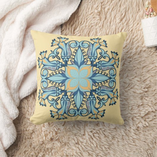 Mandala Bloom Pillow in Yellow クッション (ブランケット)