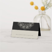 Mandala Boho Chic Indian Elegant Black Wedding  プレイスカード (正面)