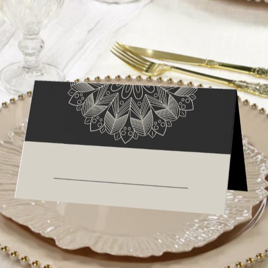 Mandala Boho Chic Indian Elegant Black Wedding  プレイスカード