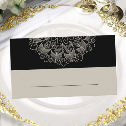 Mandala Boho Chic Indian Elegant Black Wedding  プレイスカード