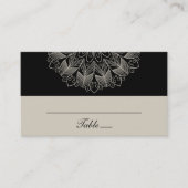 Mandala Boho Indian Elegant Black Wedding Escort プレイスカード (正面)