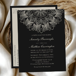Mandala Boho Indian Elegant Black Wedding Invitati インビテーションポストカード