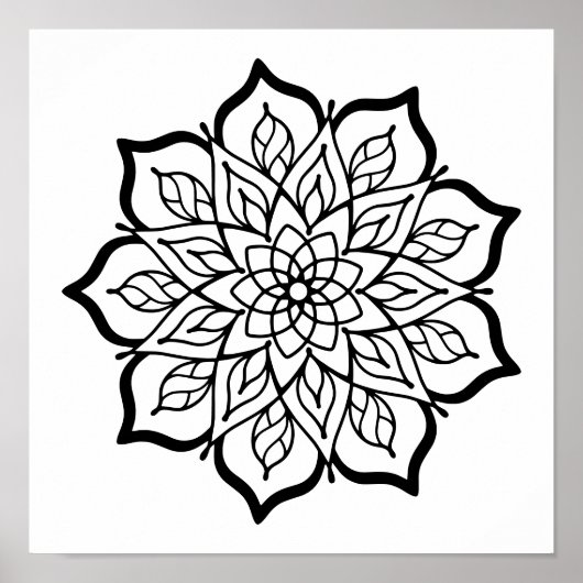Mandala Coloring Poster – Sacred Geometry Wall Art ポスター (正面)