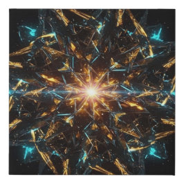 Mandala Cristal Cósmico: Neón Luminoso y Oro Líqui フェイクキャンバスプリント