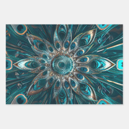 Mandala de plumes de paon ornées ラッピングペーパーシート