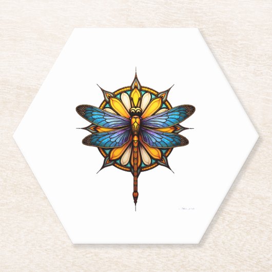 Mandala Dragonfly Luminous Sacred Geometry Spiritu ペーパーコースター (正面)