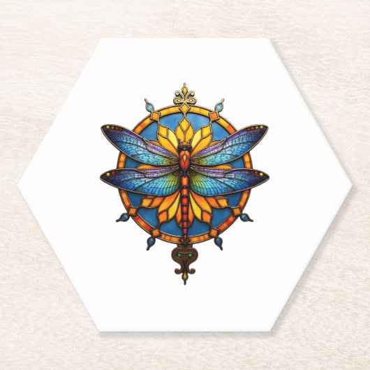 Mandala Dragonfly Luminous Sacred Geometry Spiritu ペーパーコースター (正面)