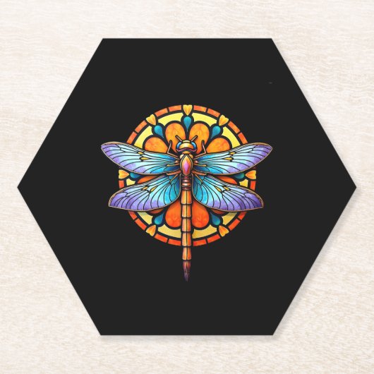 Mandala Dragonfly Luminous Sacred Geometry Spiritu ペーパーコースター (正面)