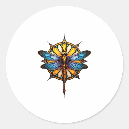 Mandala Dragonfly Luminous Sacred Geometry Spiritu ラウンドシール (正面)