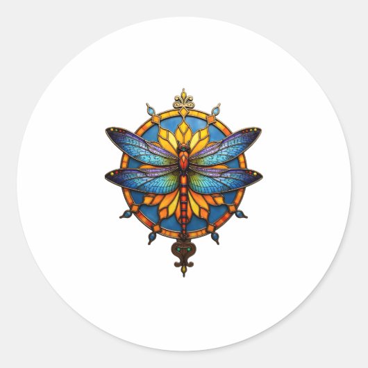 Mandala Dragonfly Luminous Sacred Geometry Spiritu ラウンドシール (正面)