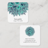 Mandala Elegant Boho Paisley Floral Teal Art Yoga スクエア名刺 (正面/裏面)