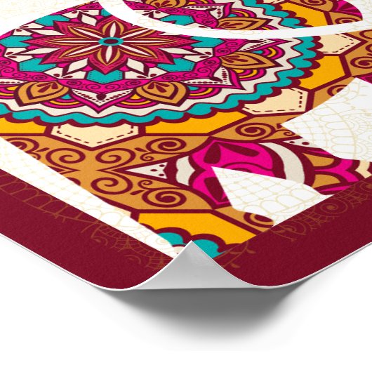Mandala elephant Indian wedding welcome sign ポスター (角)