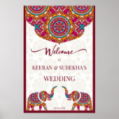 Mandala elephant Indian wedding welcome sign ポスター (正面)