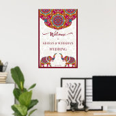 Mandala elephant Indian wedding welcome sign ポスター (ホームオフィス)