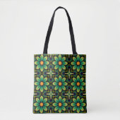 Mandala Green and Yellow Floral Geometric Pattern  トートバッグ (正面)