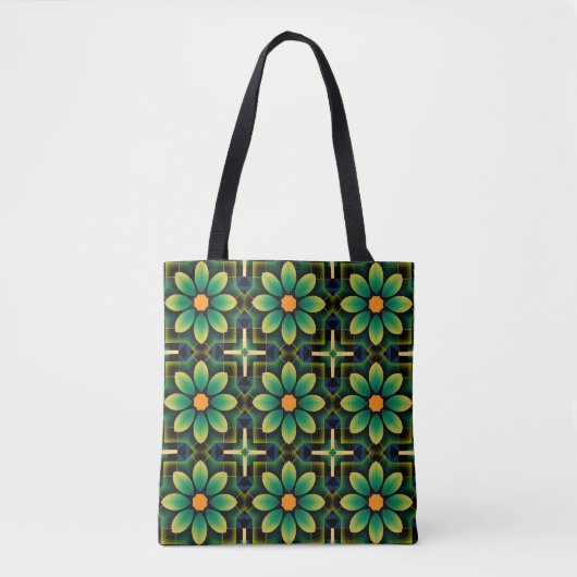 Mandala Green and Yellow Floral Geometric Pattern  トートバッグ (正面)