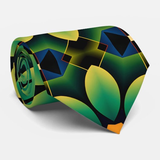 Mandala Green and Yellow Floral Geometric Pattern  ネクタイ (ロール)