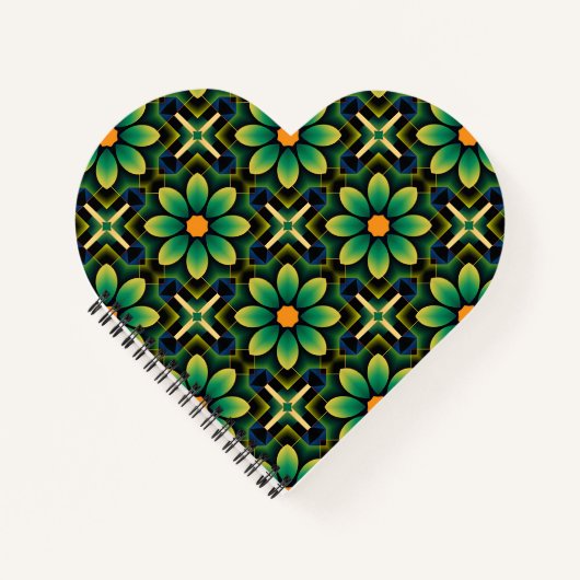 Mandala Green and Yellow Floral Geometric Pattern  ノートブック (正面)
