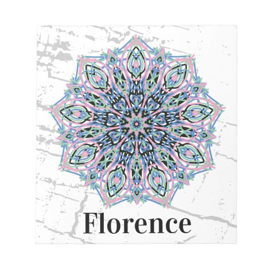 Mandala. Grunge style with personalized name. ノートパッド (正面)