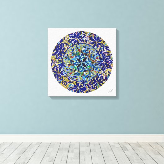 Mandala Harmonia Azul キャンバスプリント (インサイチュ (ウッドフロア))