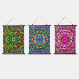 Mandala Harmony Wall Tapestry Wood-Topped  吊り下げ型タペストリー