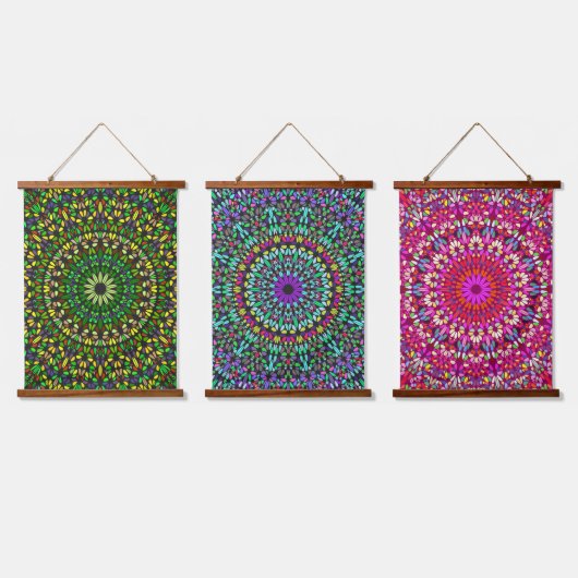 Mandala Harmony Wall Tapestry Wood-Topped  吊り下げ型タペストリー (トリプル)