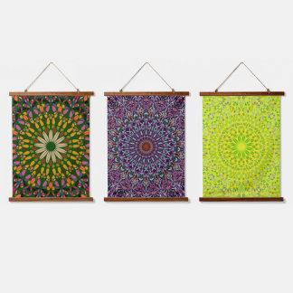 Mandala Harmony Wall Tapestry Wood-Topped Vertical 吊り下げ型タペストリー