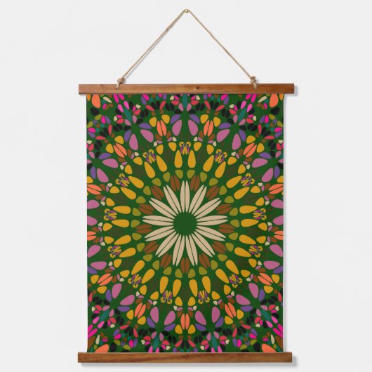 Mandala Harmony Wall Tapestry Wood-Topped Vertical 吊り下げ型タペストリー (正面)