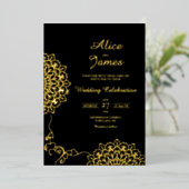Mandala Hearts Black Gold Foil Wedding Invitation 箔招待状 (立ち正面)