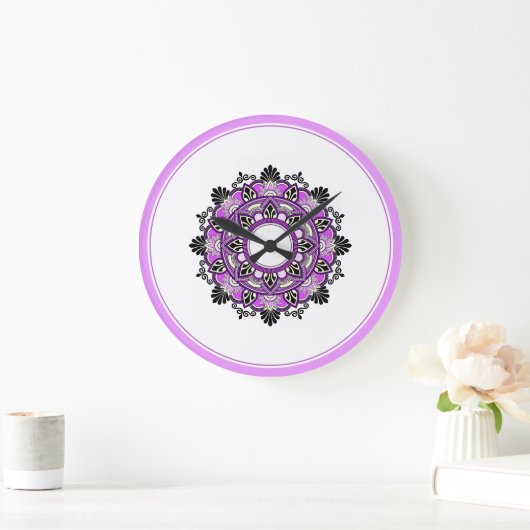 Mandala in pink & purple ラージ壁時計 (ホーム)