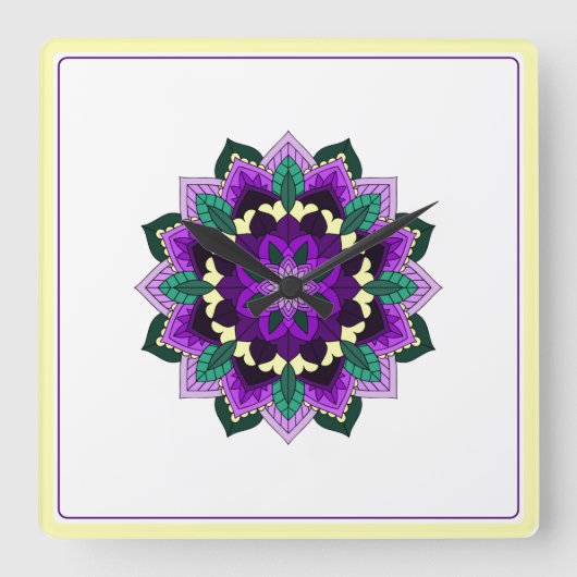 Mandala in purple スクエア壁時計 (正面)