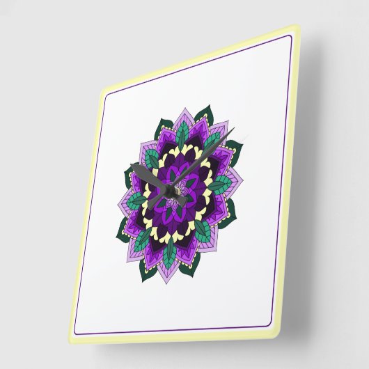 Mandala in purple スクエア壁時計 (傾斜)