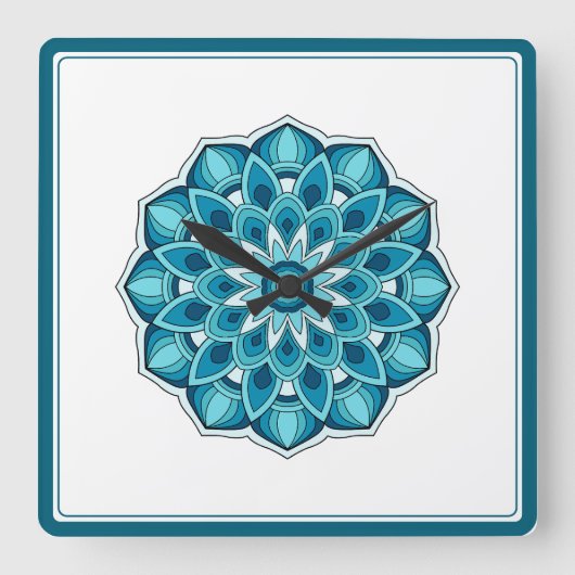 Mandala in teal green スクエア壁時計 (正面)