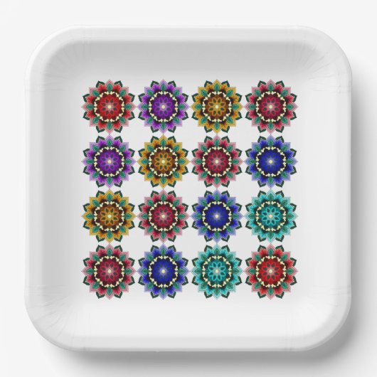 Mandala in various colours paper plate ペーパープレート (正面)