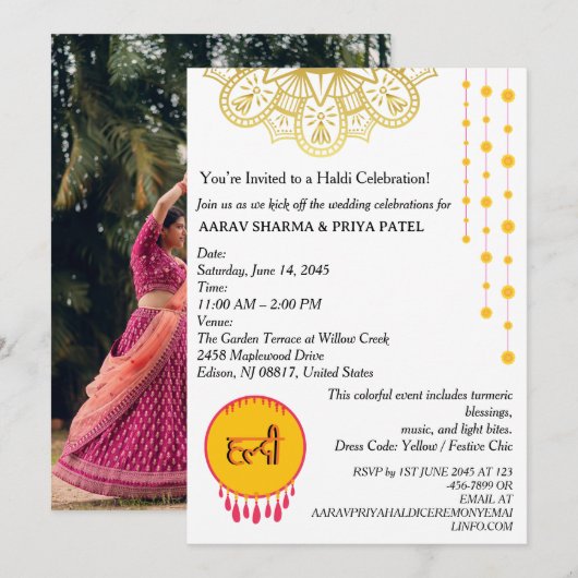 Mandala Indian Haldi Ceremony Invitation  招待状 (正面/裏面)