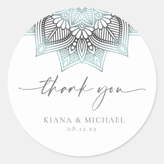 Mandala Lace 結婚's Thank You Lt. Blue ID968 ラウンドシール (正面)