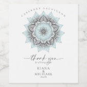Mandala Lace 結婚's Thank You Lt. Blue ID968 ワインラベル (シングルラベル)