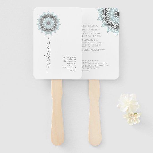 Mandala Lace Rev 結婚's Welcome Lt. Blue ID968 ハンドファン (正面&裏面)