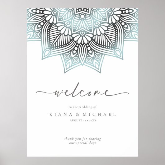 Mandala Lace Wedding Welcome Lt. Blue ID968 ポスター (正面)