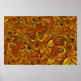 Mandala nature gold tentacles, flowers and leaves. ポスター