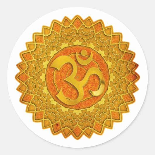 MANDALA OM – オレンジ |独自の背景を作成する ラウンドシール (正面)