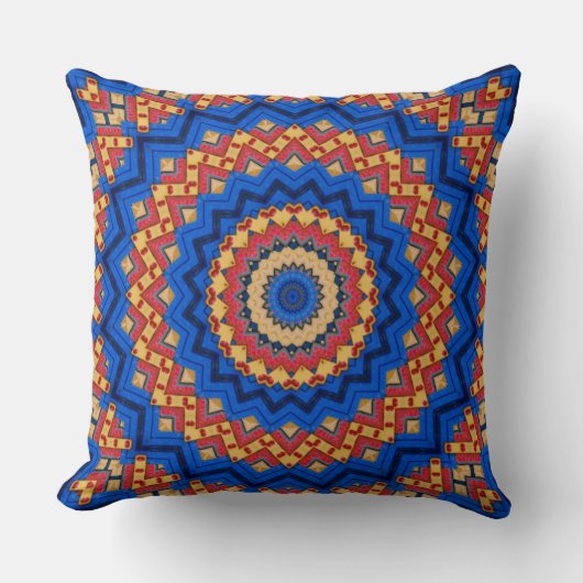 Mandala orange blue lumbar pillow クッション (正面)
