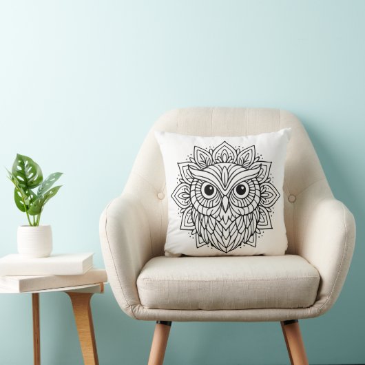 Mandala Owl Head Line Art クッション (椅子)