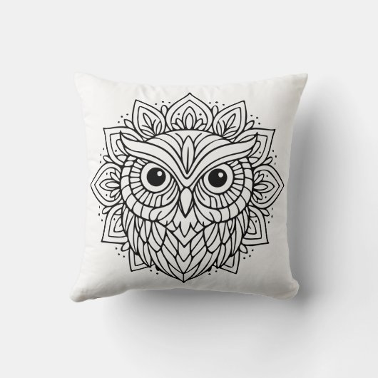 Mandala Owl Head Line Art クッション (裏面)
