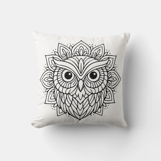 Mandala Owl Head Line Art クッション (正面)