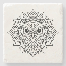 Mandala Owl Head Line Art ストーンコースター