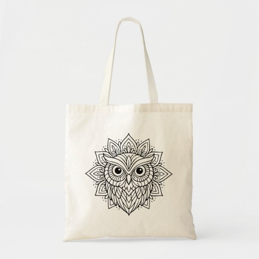 Mandala Owl Head Line Art トートバッグ (正面)