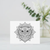 Mandala Owl Head Line Art ポストカード (スタンド正面)