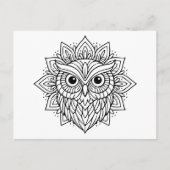 Mandala Owl Head Line Art ポストカード (正面)