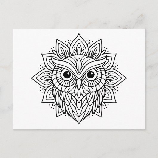 Mandala Owl Head Line Art ポストカード (正面)